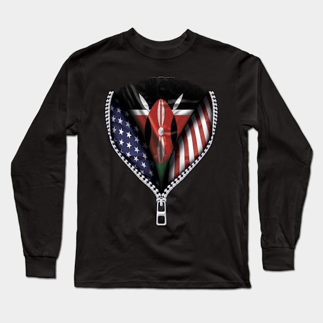 Kenyan Flag  Kenya Flag American Flag Zip Down - Gift for Kenyan From Kenya Long Sleeve T-Shirt by Country Flags